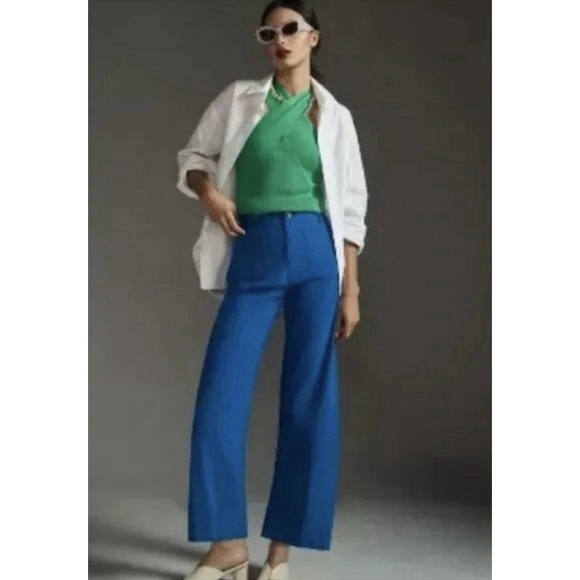 Maeve Anthropologie The Colette Cropped Wide-Leg Pants Sz 32  Edition Blue EUC - Picture 2 of 10